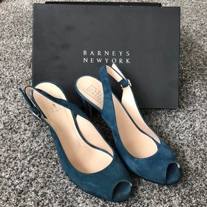 Barney’s blue peep toe heel